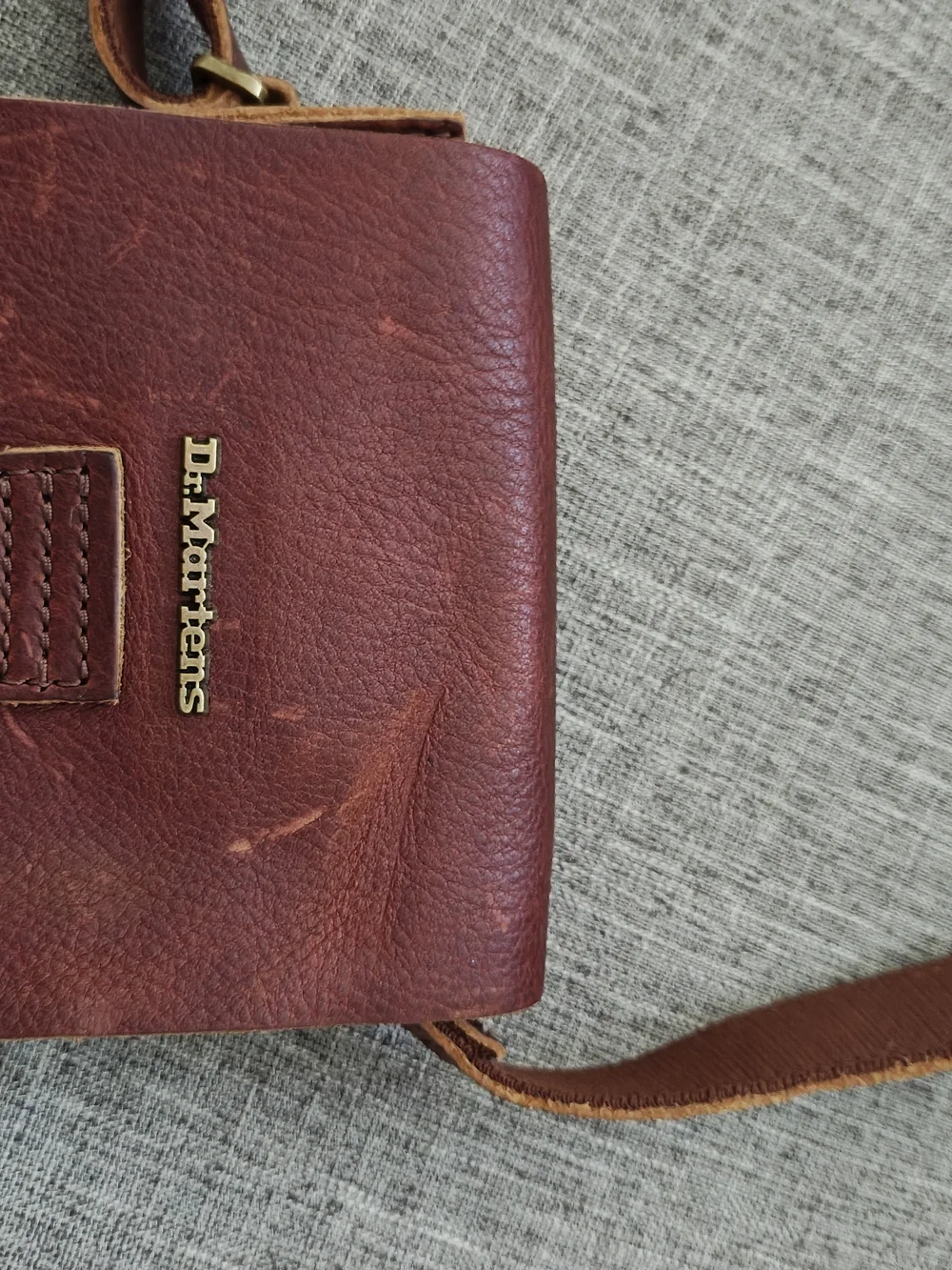 DR. MARTENS  Buckle-Front Brown Leather Crossbody Bag